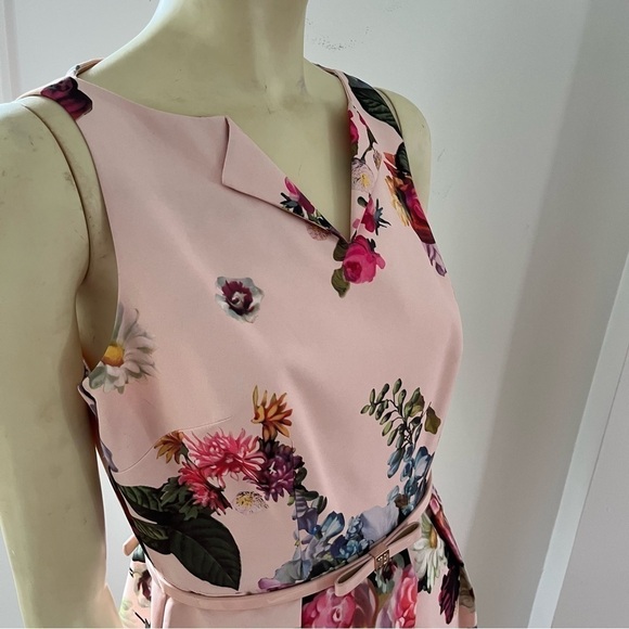 Ted BAKER DEAVON WOMEN'S OIL PAINTING Floral Sleeveless Belted DRESS NUDE PINK 6 - Picture 7 of 15